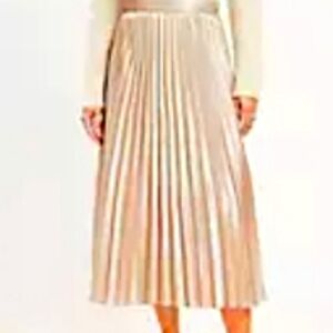 Foiled Satin Pleated Midi Skirt